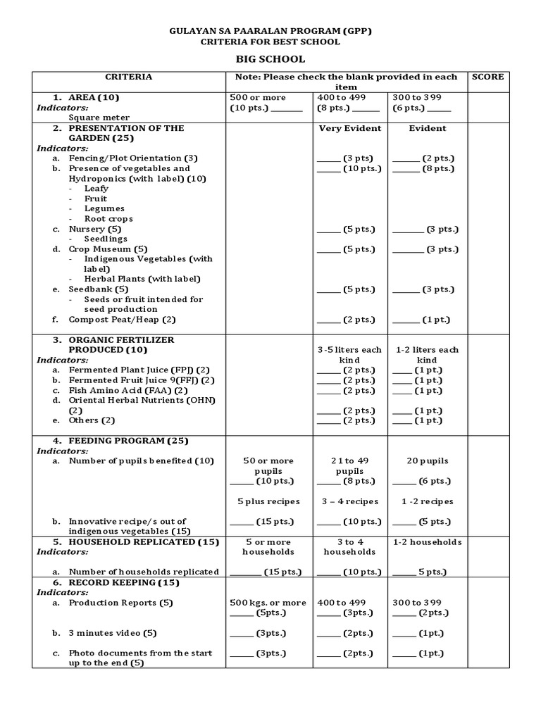 Criteria Gulayan Sa Paaralan PDF Seed Vegetables