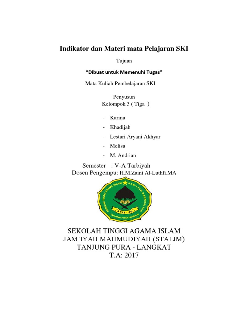 indikator k1 dan k2 ski kelas x Indikator dan Materi Pelajaran SKI