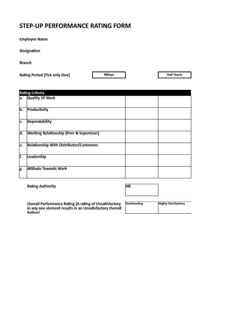 STEP-UP Performance Rating Form | PDF | Career & Growth | Business