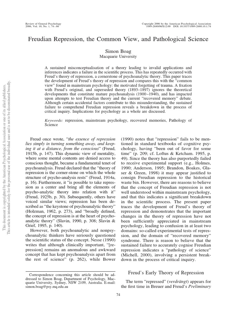 Freudian Repression, The Common View, and Pathological Science PDF