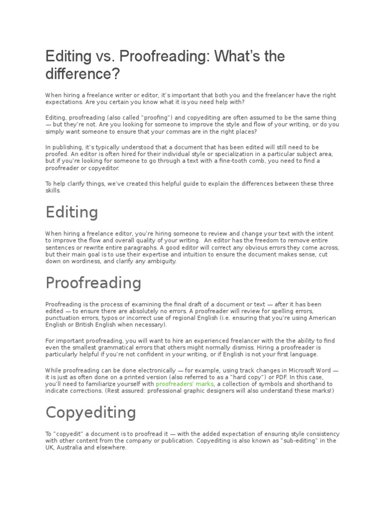 Editing vs. Proofreading Explained | PDF | Copy Editing | Proofreading