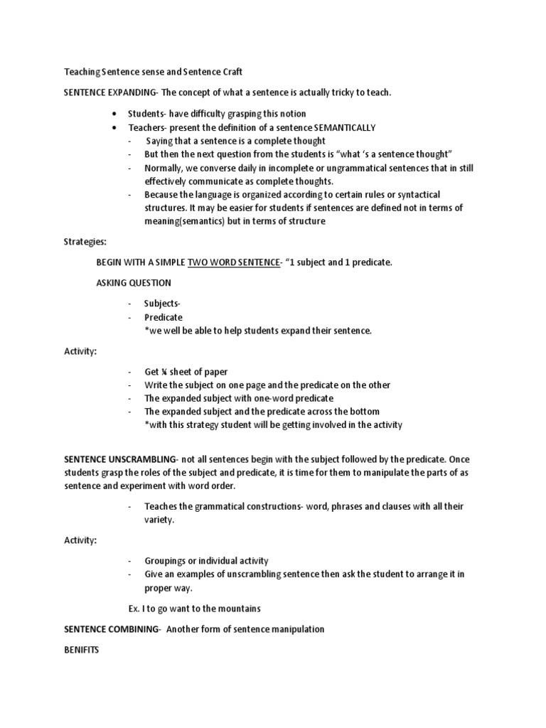 Teaching Sentence Sense and Sentence Craft | Download Free PDF ...