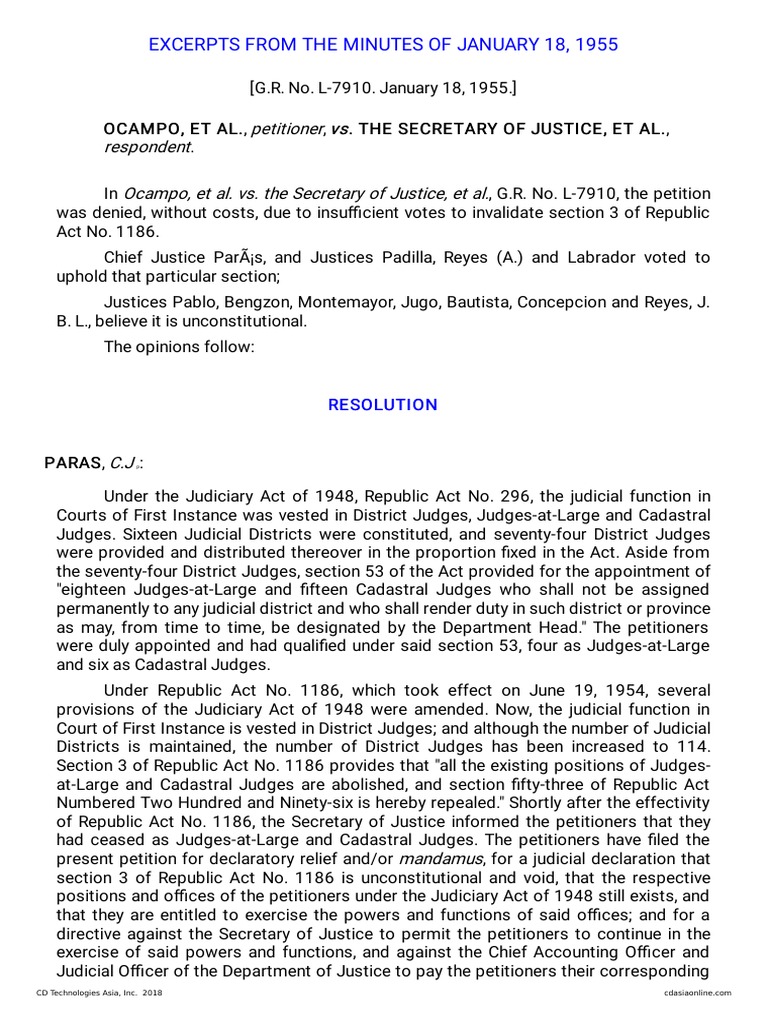 11 G R No L 7910 Ocampo V Secretary Of Justice Pdf United States Constitution Judiciaries
