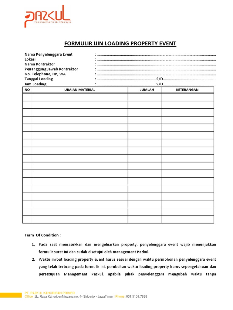Form Ijin Loading Property Event | PDF