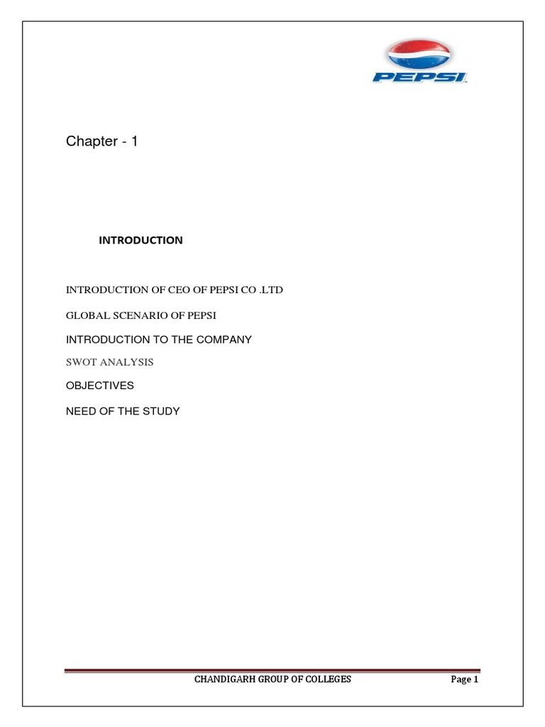 Chapter - 1: Introduction of Ceo of Pepsi Co .LTD Global Scenario of ...
