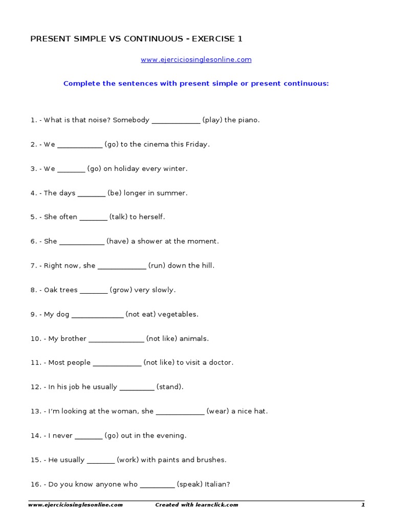 Present Simple VS Continuous - Exercise 1 PDF | PDF