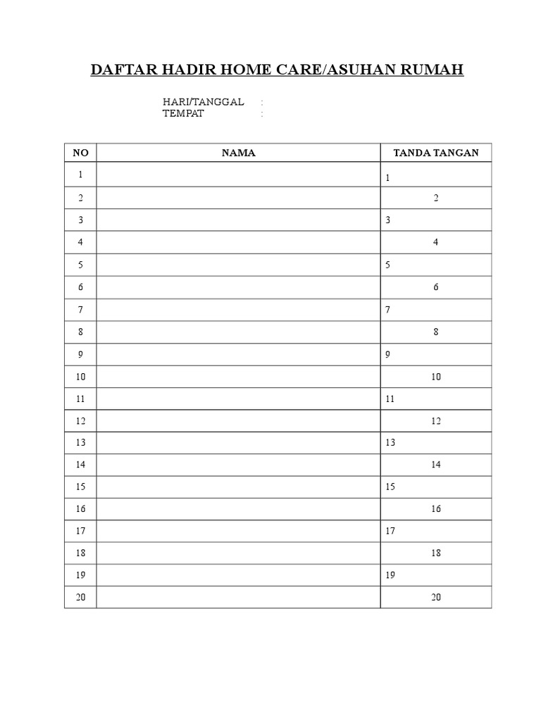Daftar Hadir Layanan Home Care | PDF