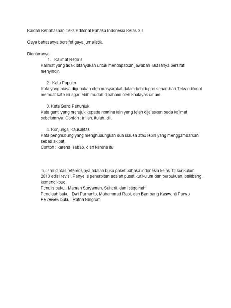 Kaidah Kebahasaan Teks Editorial