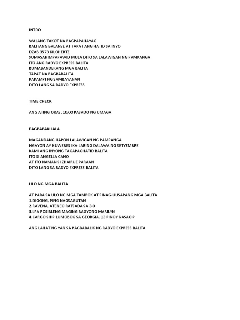 Radio Broadcasting Script 2019 | PDF