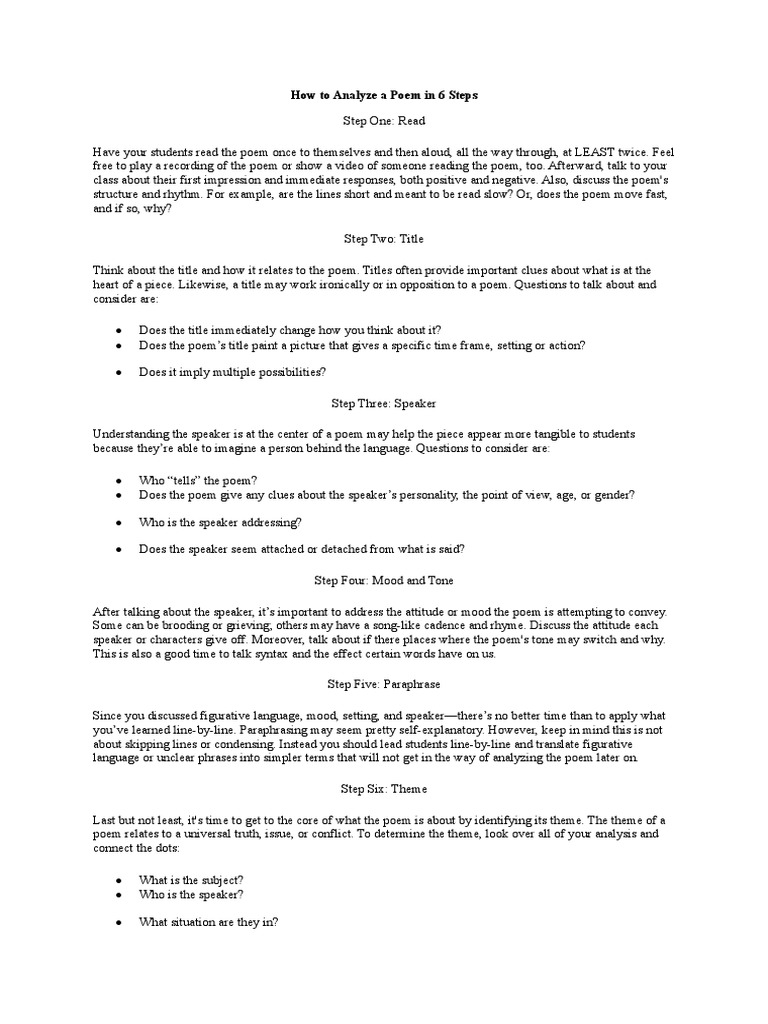 Analyzing Poems: A Step-by-Step Guide | PDF | Poetry