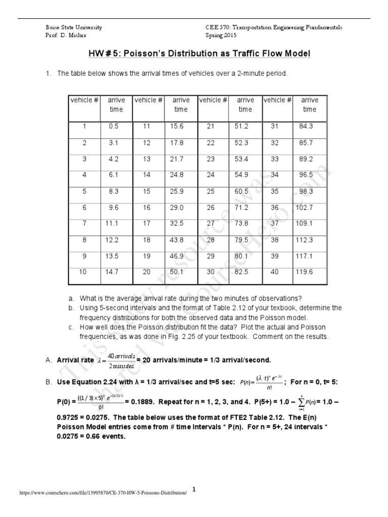 Poisson Distribution in Traffic Flow Analysis | PDF | Poisson ...