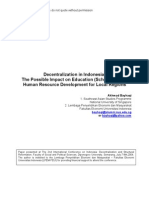 Decentralization in Indonesia: The Possible Impact On Education (Schooling) and Human Resource Development For Local Regions