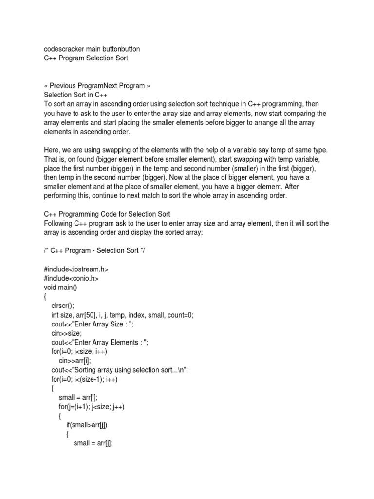 Selection Sort | PDF | Array Data Structure | C++