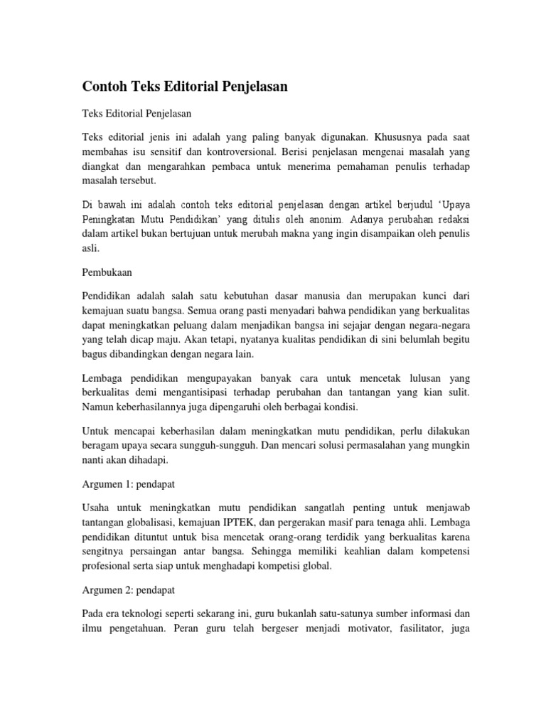 Contoh Teks Editorial Penjelasan