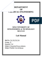 Department OF Chemical Engineering: Mns University of Eengineering & Technology Multan