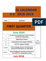 School Calendar S.Y. 2018-2019: First Quarter