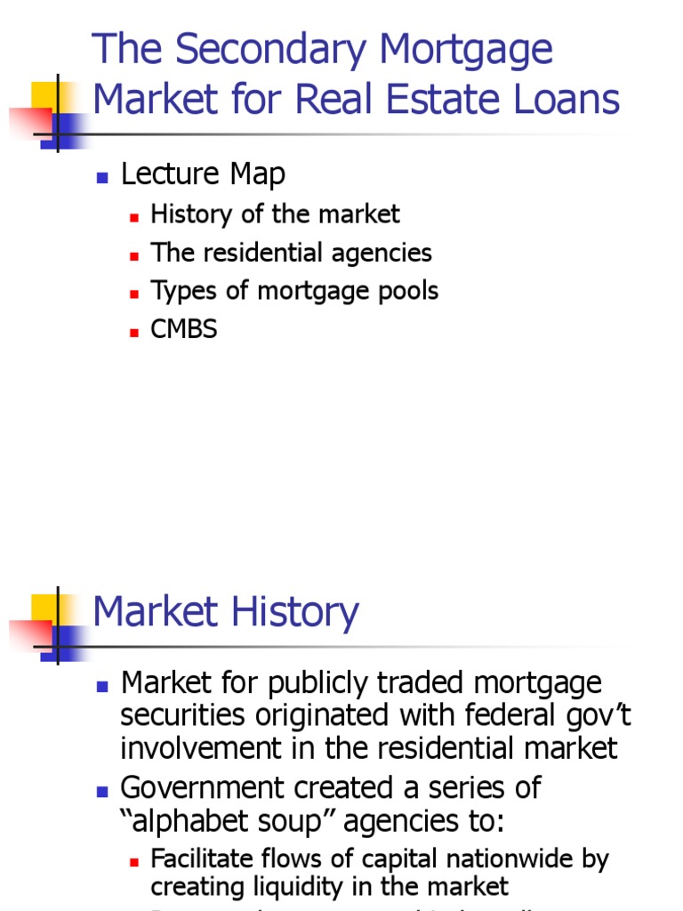 The Secondary Mortgage Market For Real Estate Loans Lecture Map PDF