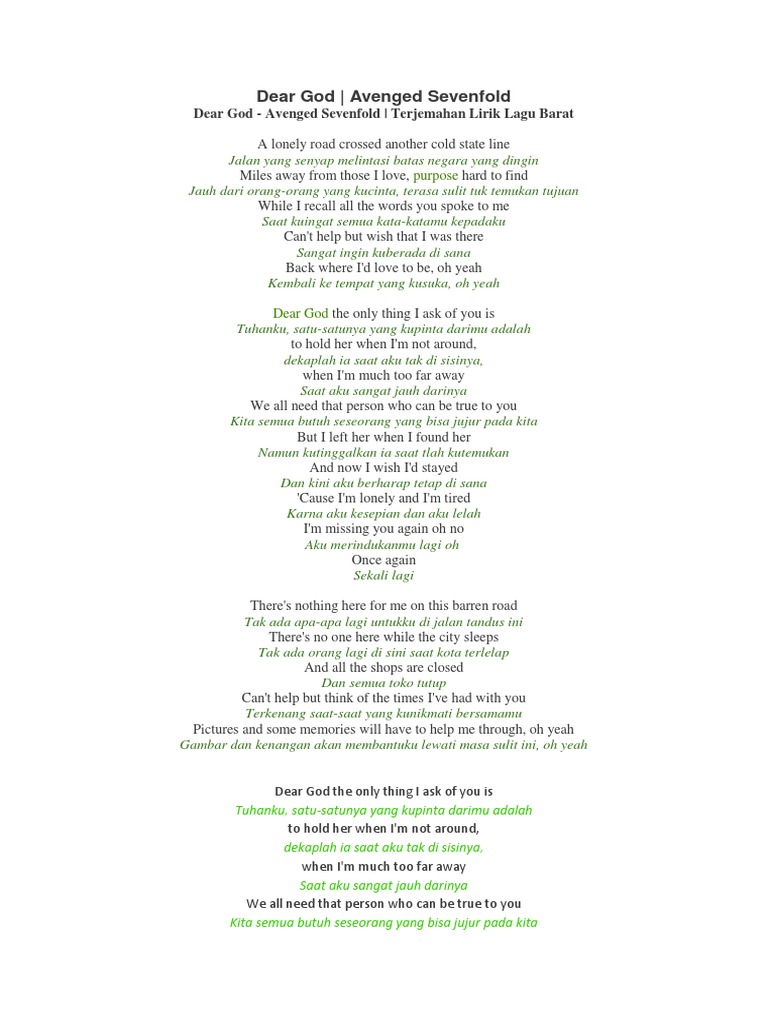 Dear God Chord lirik dan arti lagu yang menggugah hati