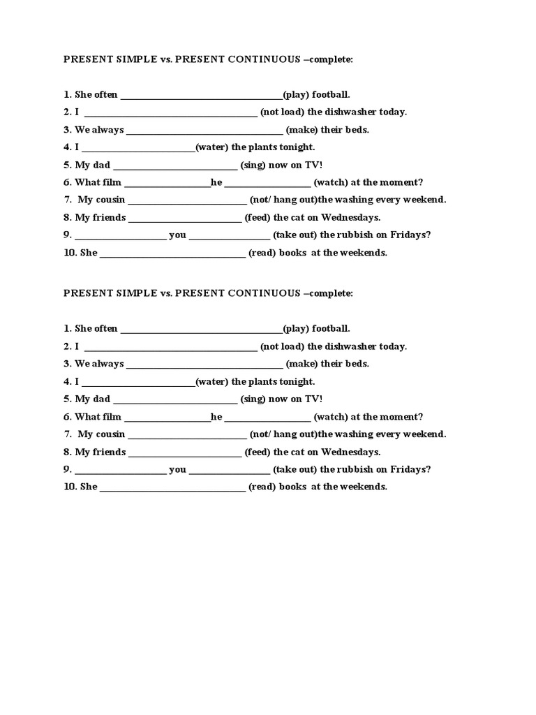 Present Simple Present Continuous ćwiczenia Pdf Klasa 6
