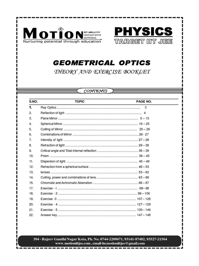 Geometrical Optics Theory and Exercises | PDF | Light | Optics