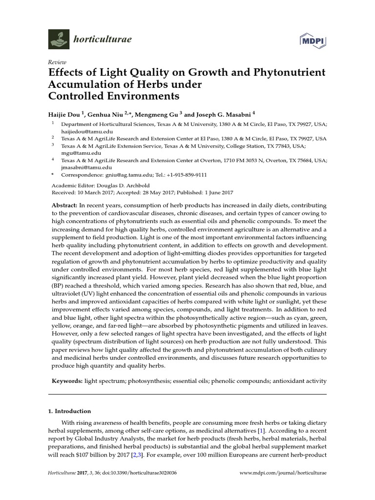 Effects of Light Quality On Growth and Phytonutrient Accumulation of ...