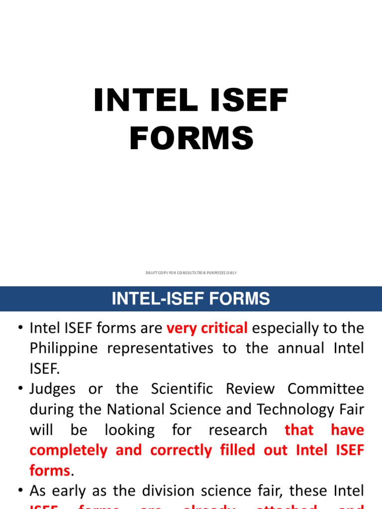 Intel Isef Forms Draft Copy For Consultation Purposes Only PDF