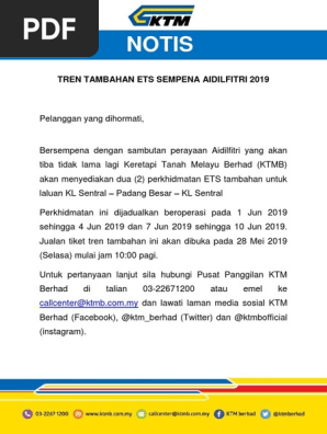 Jualan Tiket Tren Tambahan Ets Pdf