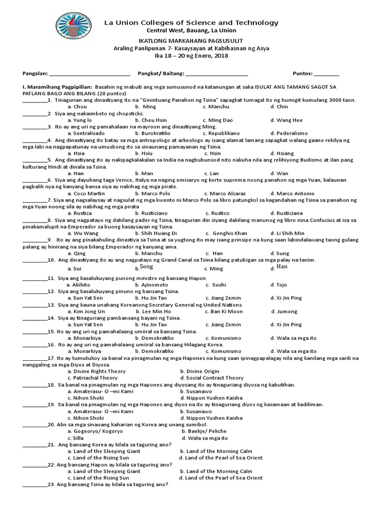 3rd Quarter Exam in AP 7 | PDF