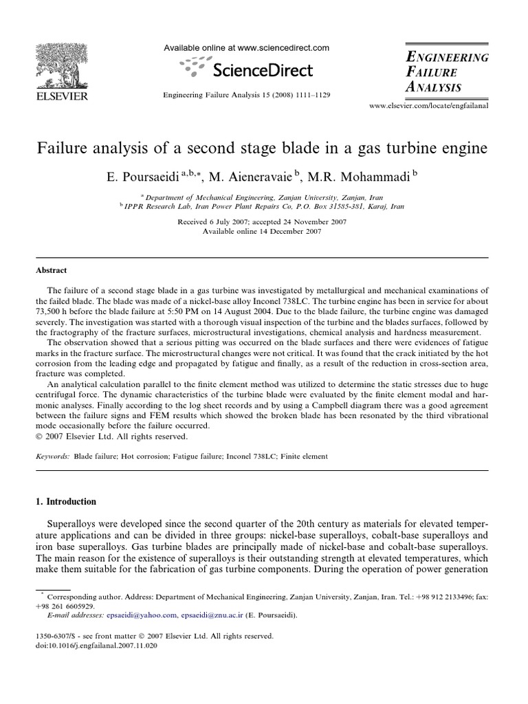 Failure Analysis of A Second Stage Blade in A Gas Turbine Engine | PDF ...