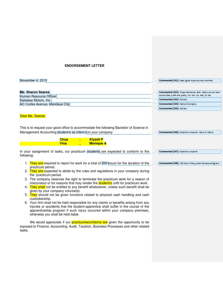 Endorsement Letter Correct Titles (Suffix and Prefix) Mr. Mrs. Ms