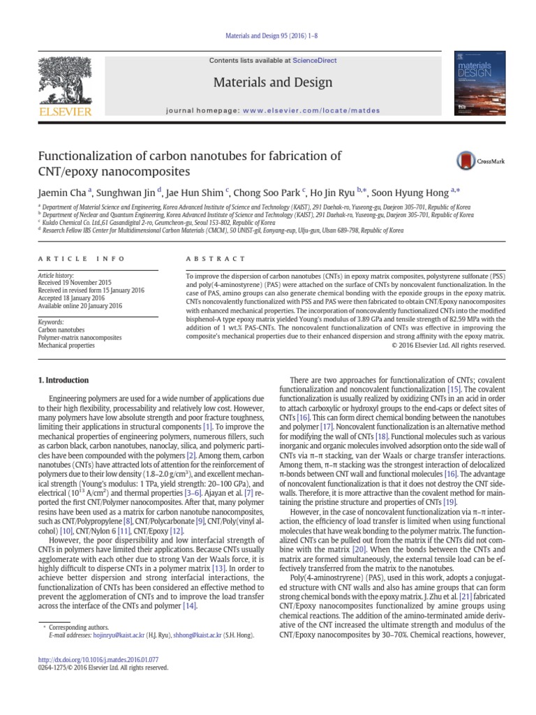 Functionalization of Carbon Nanotubes For Fabrication of CNT/epoxy ...
