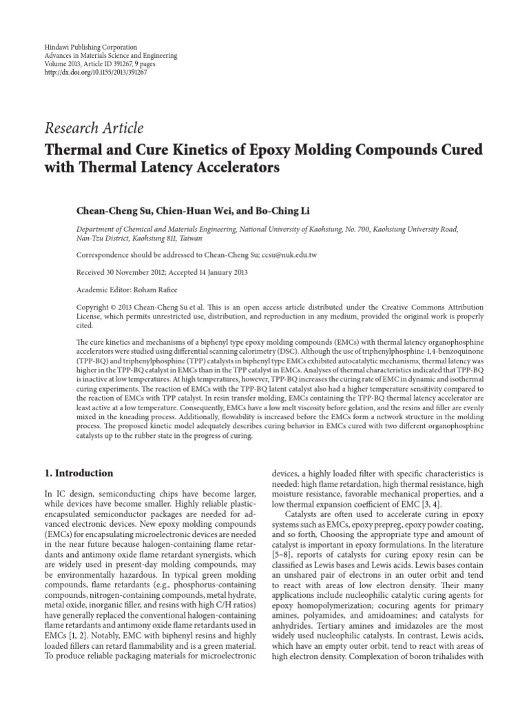 Thermal and Cure Kinetics of Epoxy Molding Compounds Cured With Thermal ...