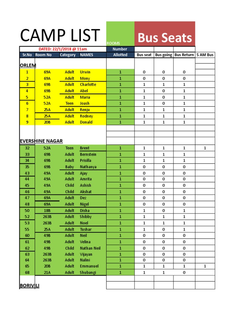 Camp Room and Bus Seat Assignments | PDF