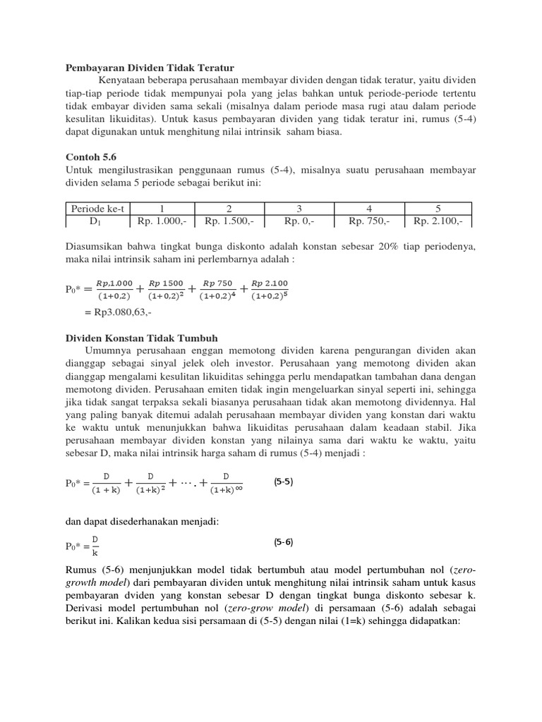 Pembayaran Dividen Tidak Teratur
