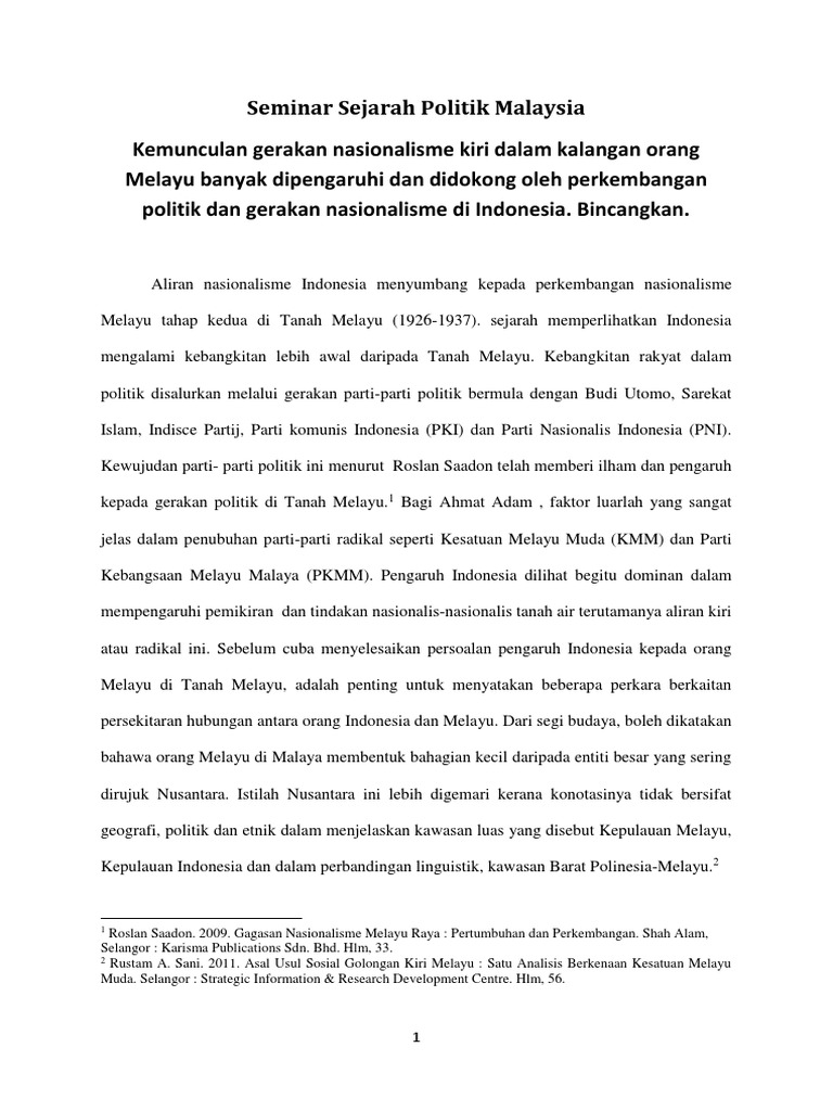 291289646 Seminar Sejarah Politik Malaysia Docx