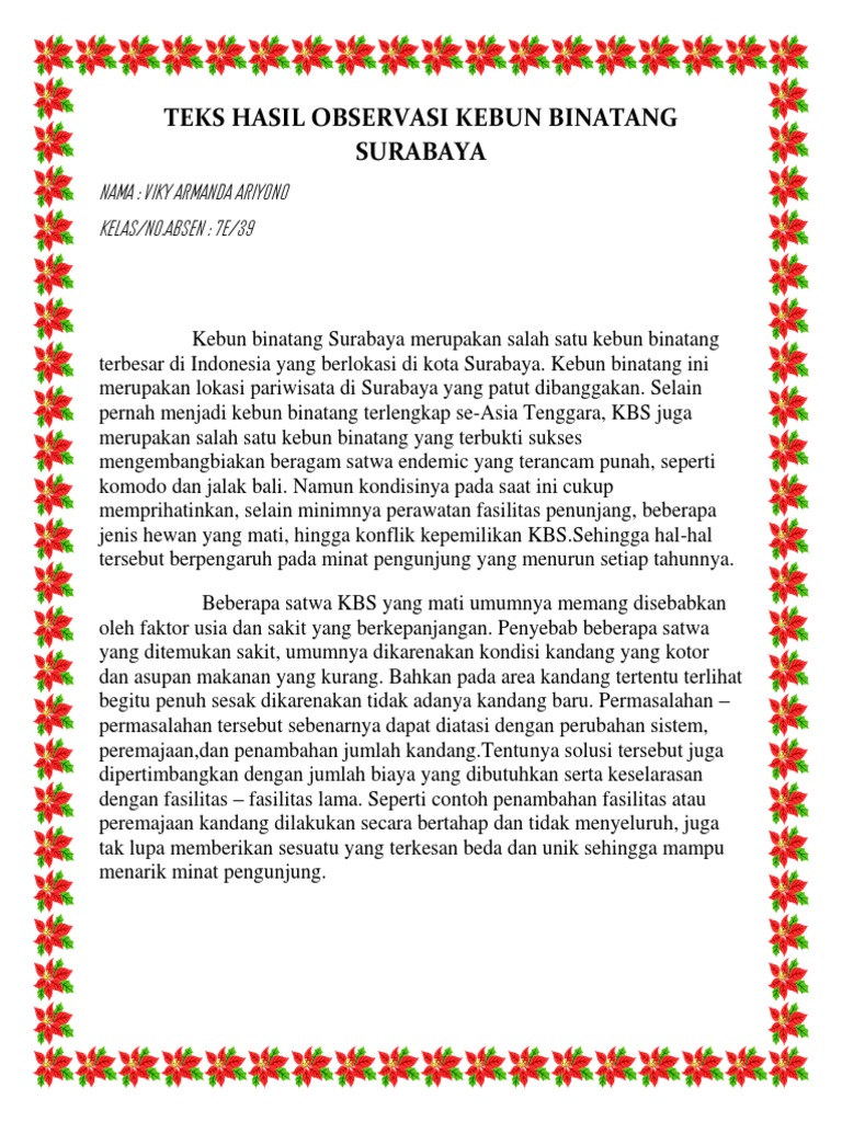 Teks Hasil Observasi Kebun Binatang Surabaya
