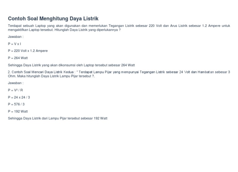 Contoh Soal Daya Listrik Blog Gambarse