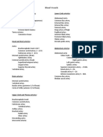 Blood Vessels List Handout 