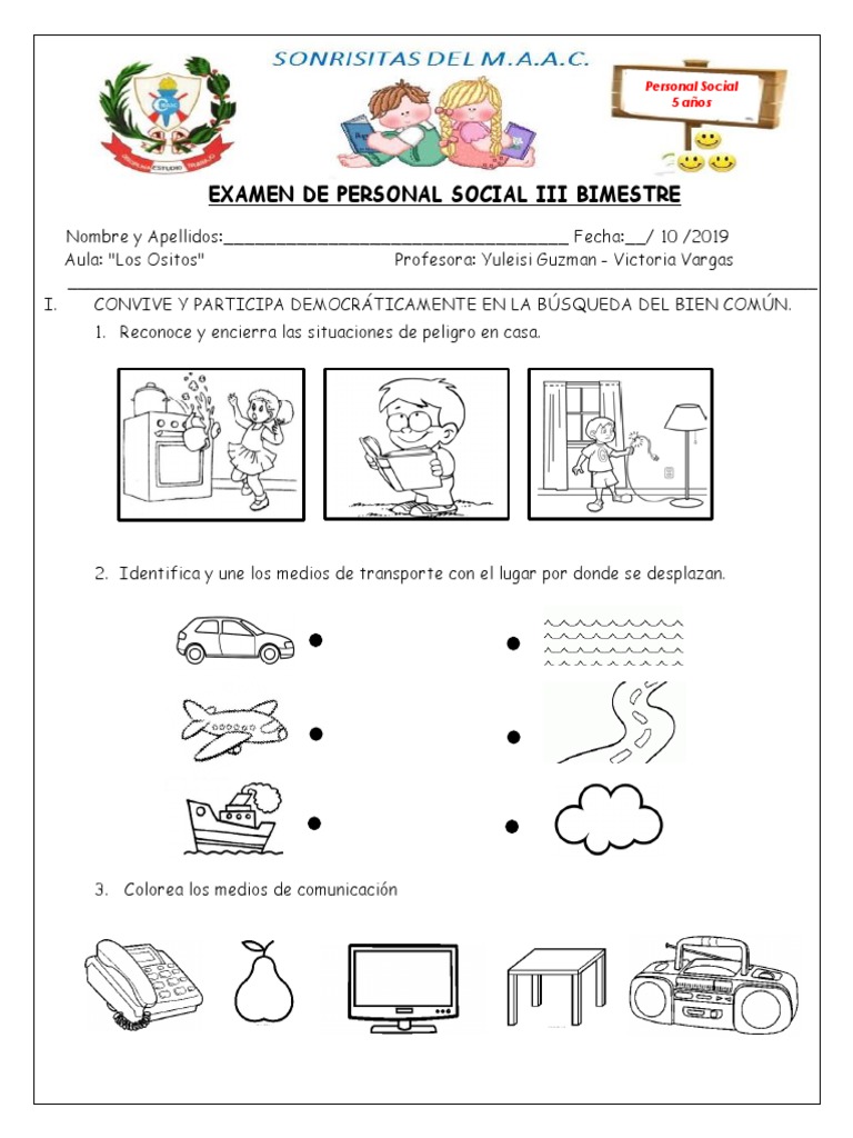 Examen de Personal Social 5 Años | PDF | Política | Salud y bienestar