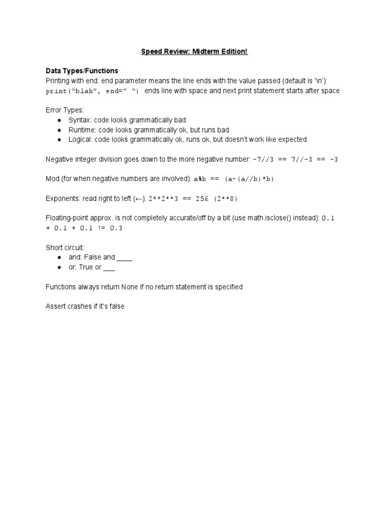 A Comprehensive Review of Python Programming Concepts for Midterm Exams ...