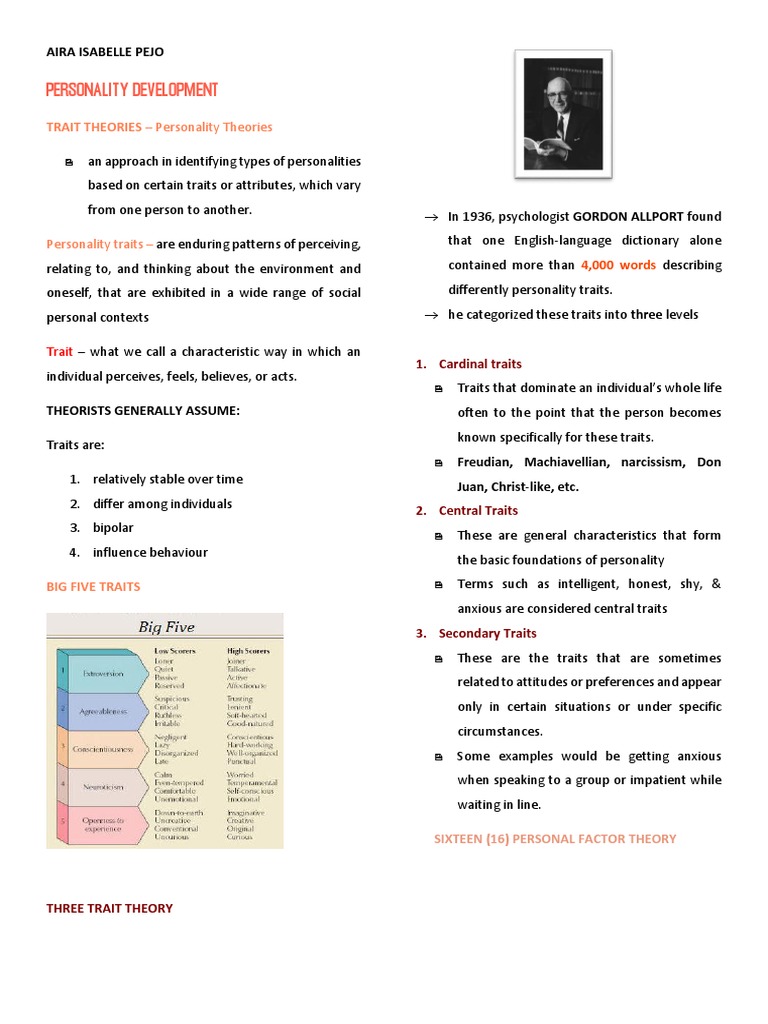 Personality Development: TRAIT THEORIES - Personality Theories | PDF ...