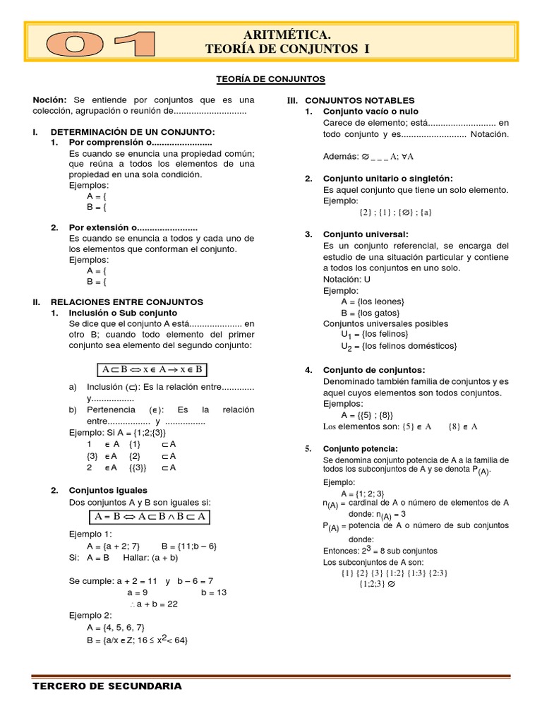 Teoría de Conjuntos para Tercero | PDF | Conjunto (Matemáticas ...
