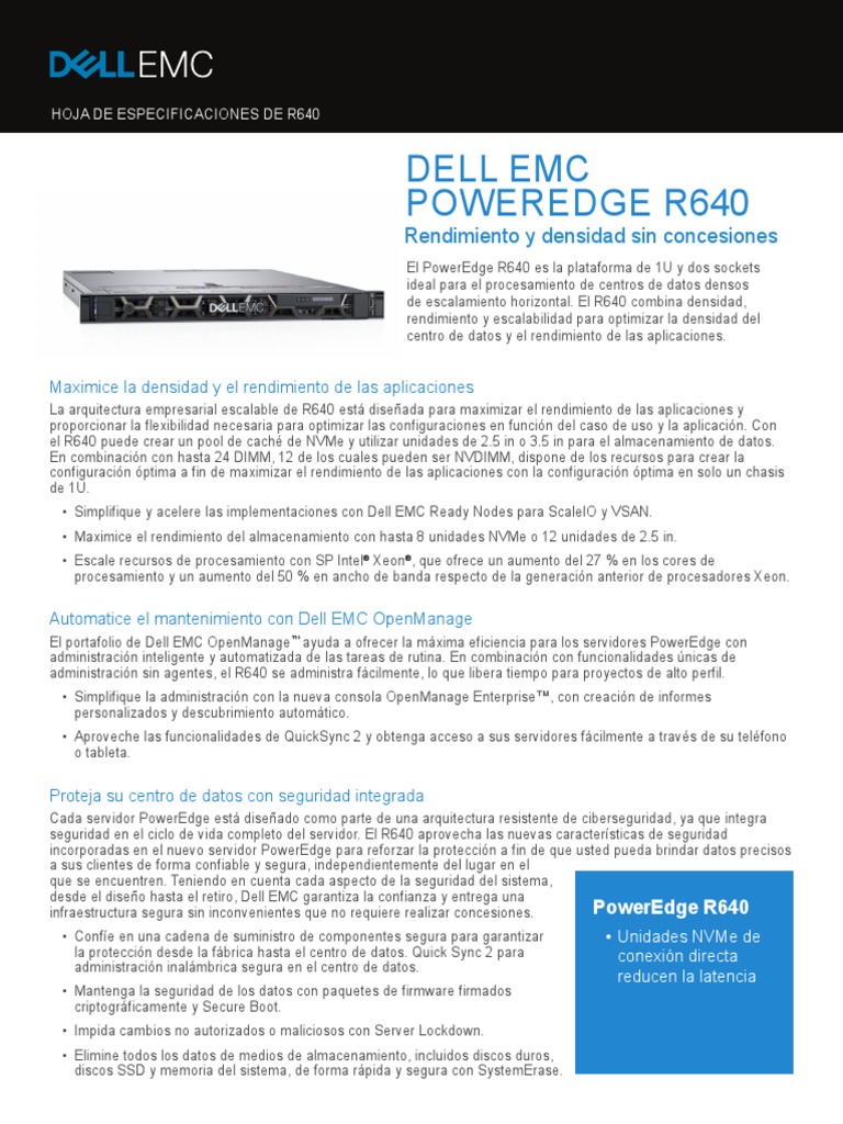 Dell Emc Poweredge R640 | PDF | Dell | La seguridad informática
