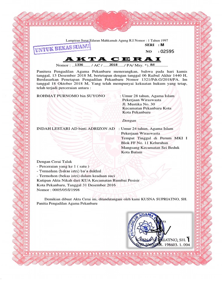 Surat Cerai Contoh Akta Cerai Kosong 2020 Nusagates