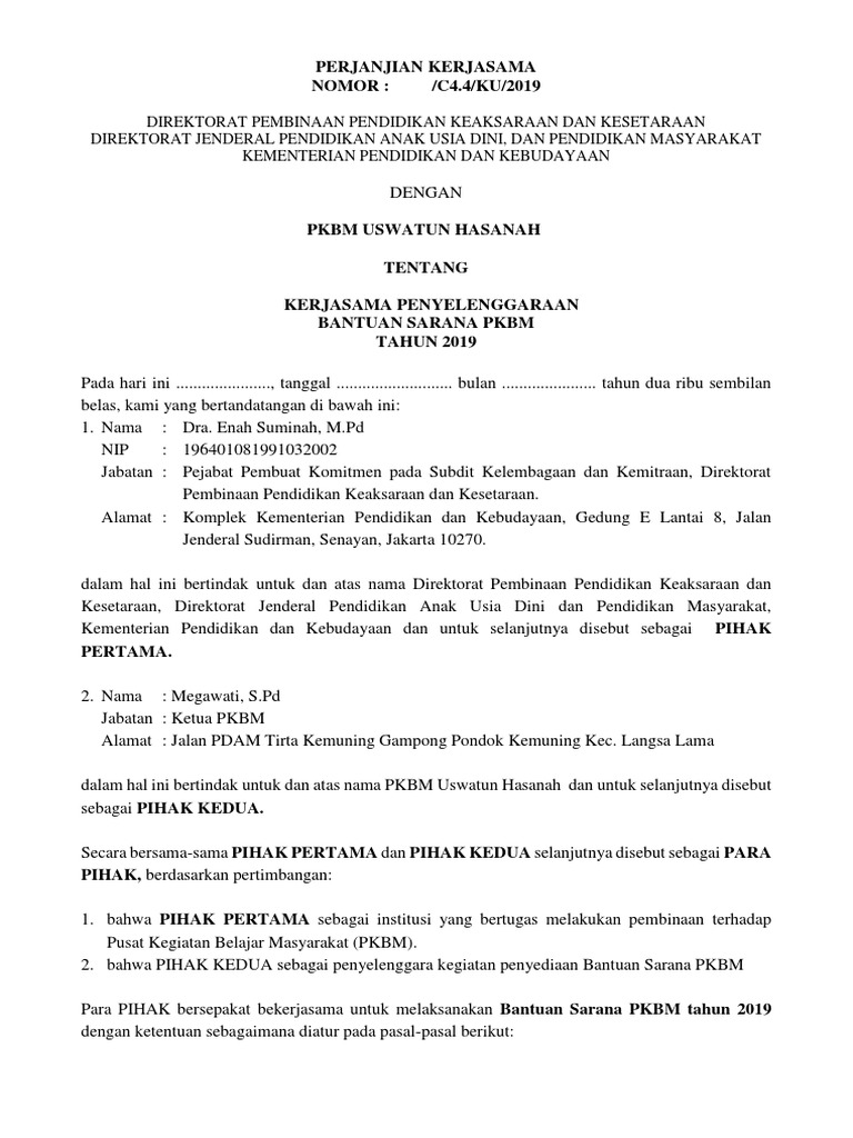 Kerjasama Bantuan Sarana PKBM 2019 | PDF | Ilmu Sosial