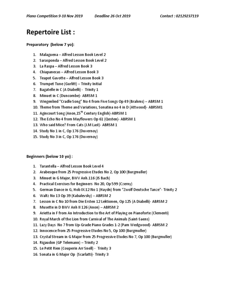 Repertoire List Piano Competition 2019 | PDF | Frédéric Chopin ...