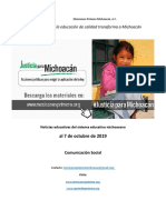 Síntesis semanal de noticias del sistema educativo michoacano, al 7 de octubre de 2019