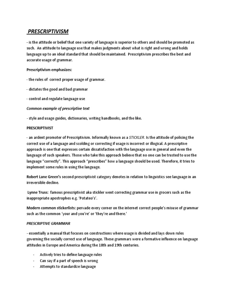 Understanding Prescriptivism in Language | PDF | English Language ...