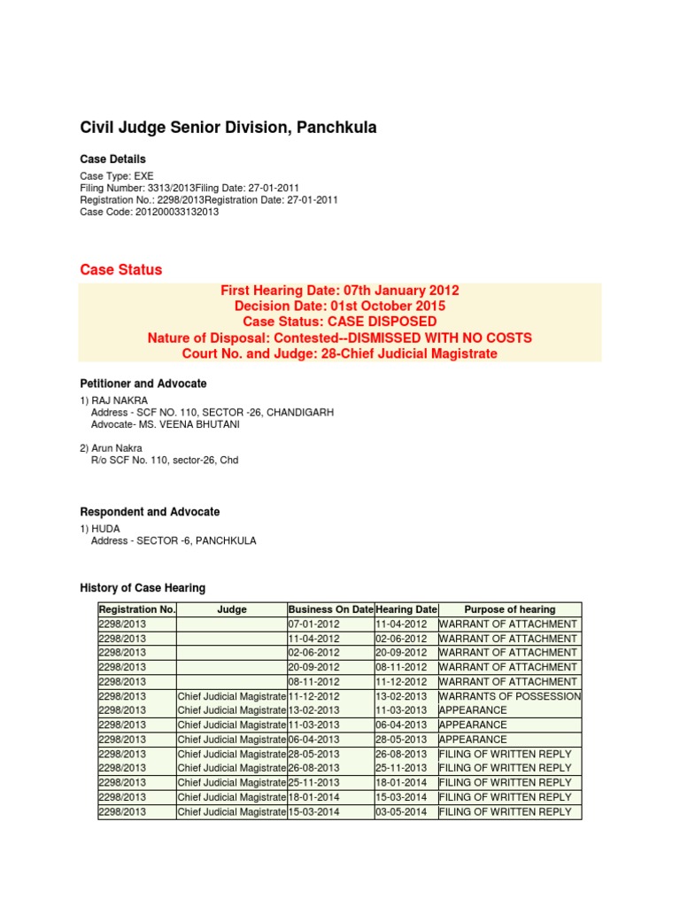 Civil Judge Senior Division, Panchkula: Case Status | PDF | Magistrate ...