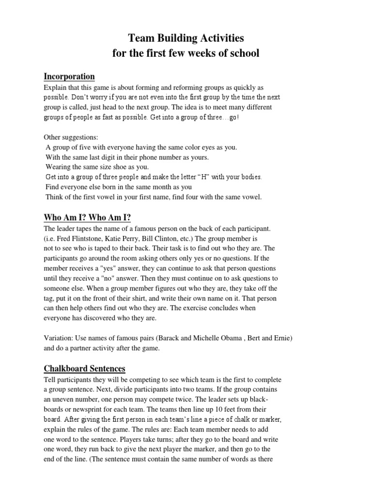 Team Building Activities For The First PDF